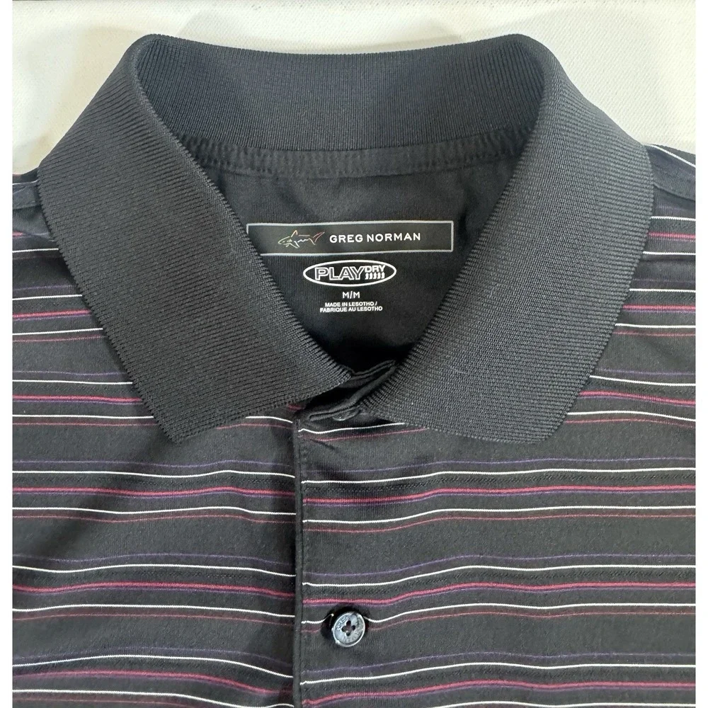 Greg Norman Golf Shirts Men's Play Dry  Size medium Black/Red And Purple Stripes - Picture 3 of 6